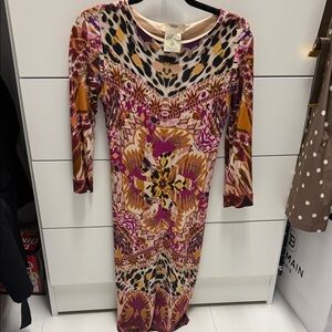 Fuzzi Pink and Gold Long Sleeve Printed Dress
